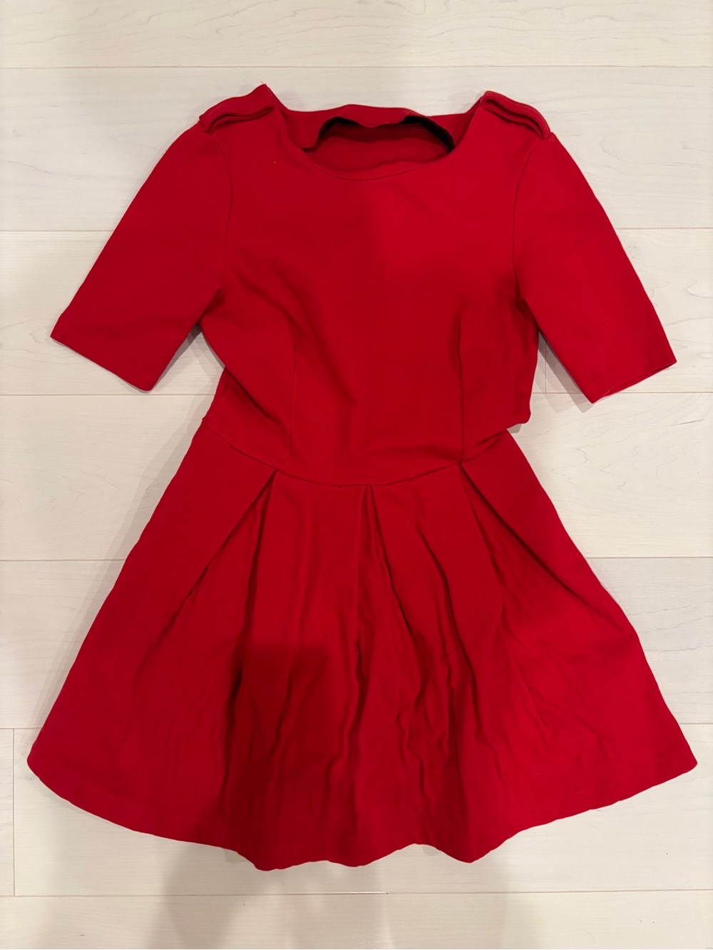 Zara Red Pleated Fit-and-Flare Mini Dress